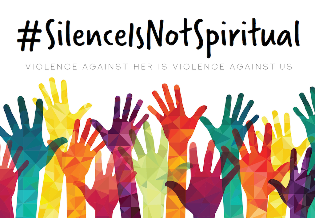 graphic of colorful hands with the hashtag "silence is not spiritual"