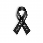 black ribbon with words "end gun violence now"